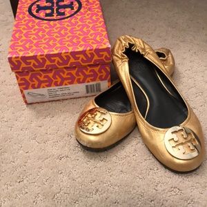 Authentic Tory Burch Gold Reva Ballet Flats 7.5